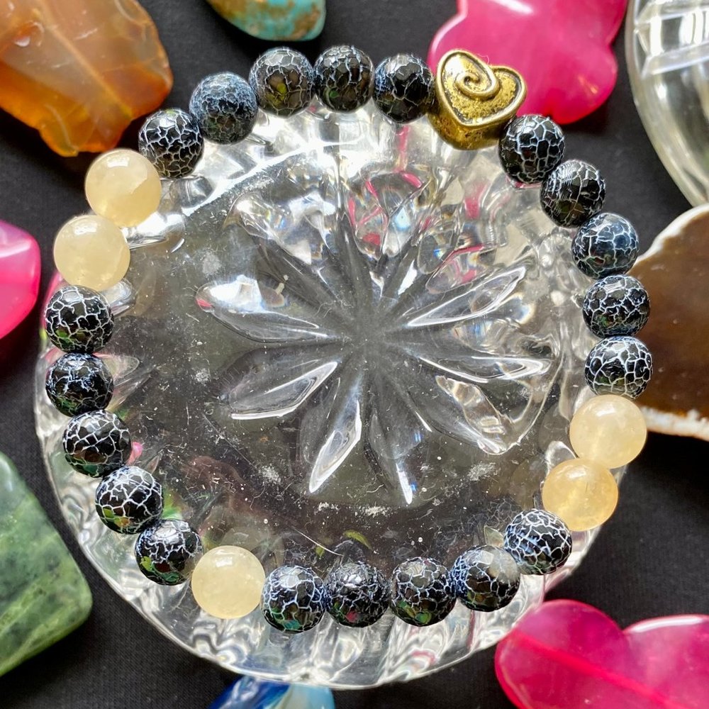 Obsidian and Citrine Precious Stone Bracelet